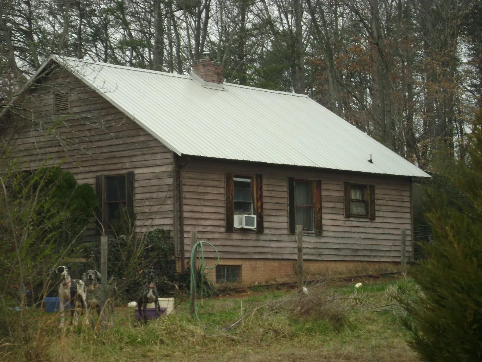 White metal roof on an old wood sided farmhouse, from a Asphalt Shingle Roof Repair job in Stokesdale